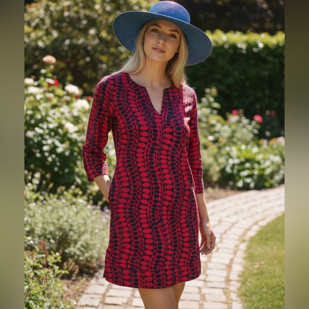 Jude Connally Pink Navy Geometric Print Shift Dress Women’s Size Small